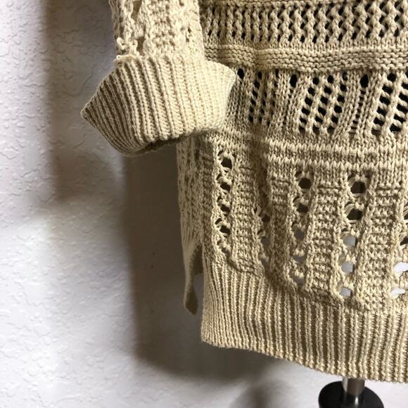 II Sisters tan open crochet knit v neck hooded sweater tunic size M/L - Picture 6 of 16